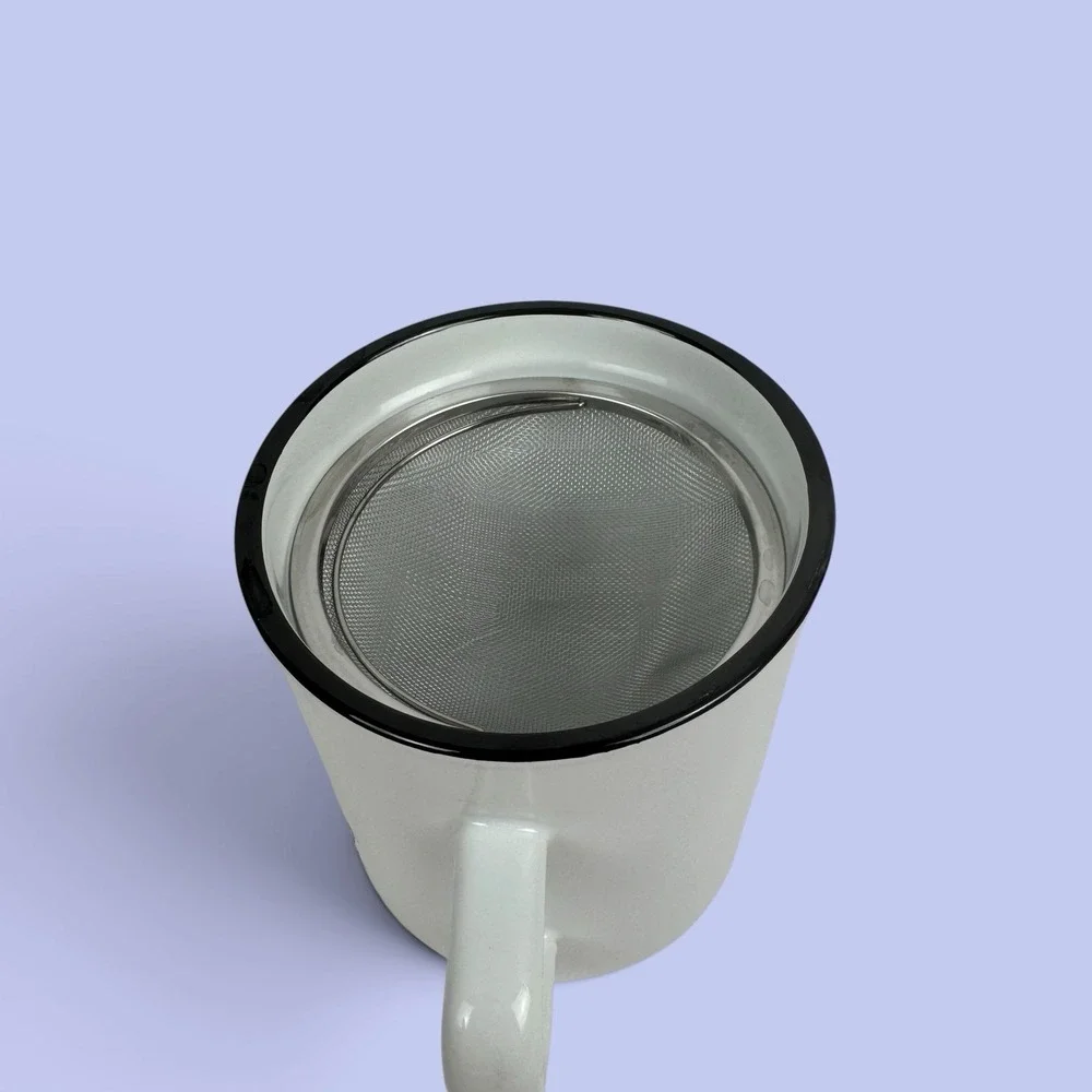 White Enamel Bacon Grease Container w/ Lid & Mesh Strainer Kitchen Can